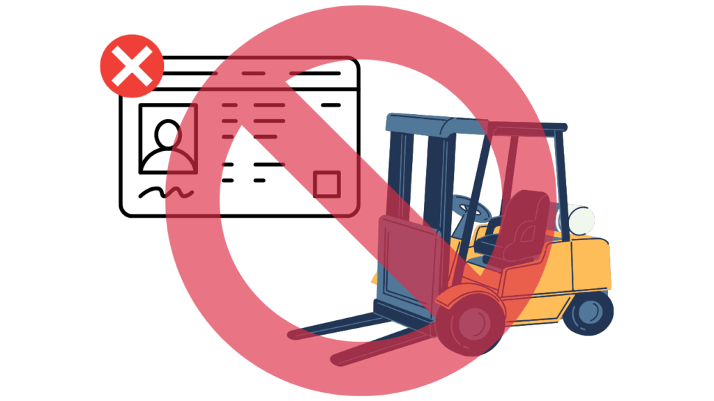 ライセンスとフォークリフトに禁止マークが付いた画像
