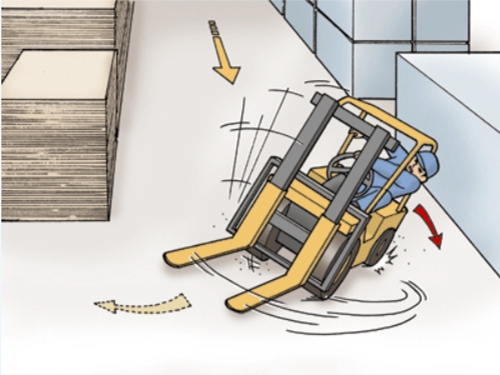 急カーブしているフォークリフトのイラスト画像