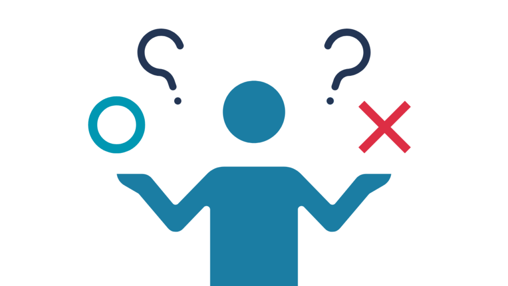 マルバツのアイコンを両手で持っている人のイラスト