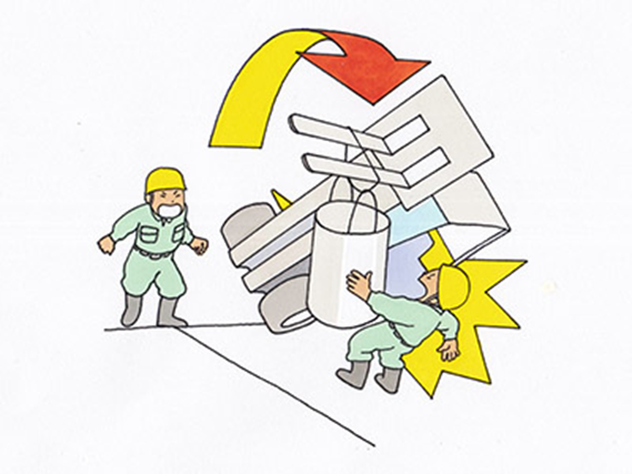 傾斜地片フォーク吊り転倒挟まれ事故のイメージ画像