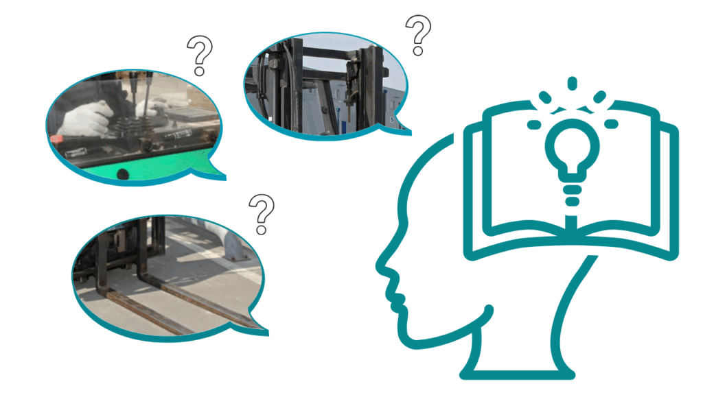 フォークリフトの部品の役割に疑問を持っているイメージ画像