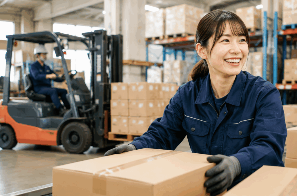 梱包作業をする女性の画像